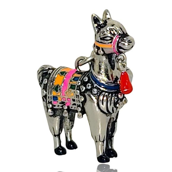Fancy Llama Charm 925 Sterling Silver Multi-color Enamel - Picture 3 of 7